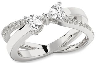 Diamond White Sapphire Silver Two Heart Ring