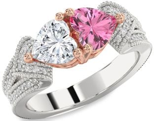Diamond White Rose Gold Two Heart Pave Promise Ring