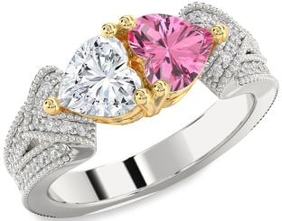 Diamond Silver & 10K gold Two Heart Pave Promise Ring