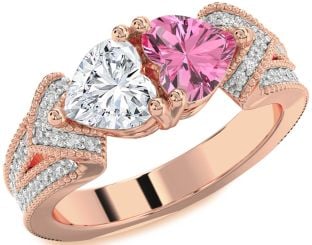 Diamond Rose Gold Two Heart Pave Promise Ring