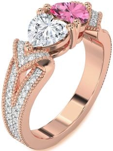 Diamond Rose Gold Two Heart Pave Promise Ring
