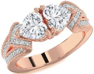 Diamond Rose Gold Two Heart Pave Ring