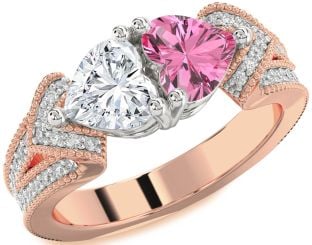 Diamond White Rose Gold Two Heart Pave Promise Ring