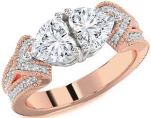 Diamond White Rose Gold Two Heart Pave Ring