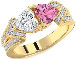 Diamond Gold Two Heart Pave Promise Ring