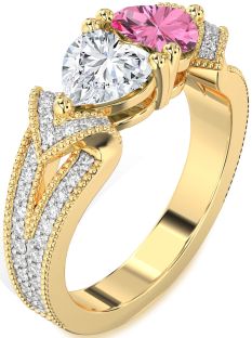 Diamond Gold Two Heart Pave Promise Ring