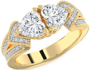 Diamond Gold Two Heart Pave Ring