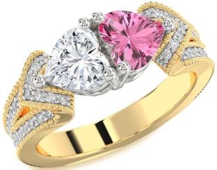 Diamond White Yellow Gold Two Heart Pave Promise Ring