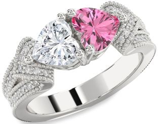 Diamond Platinum Two Heart Pave Promise Ring