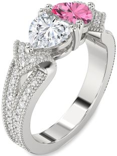 Diamond Platinum Two Heart Pave Promise Ring