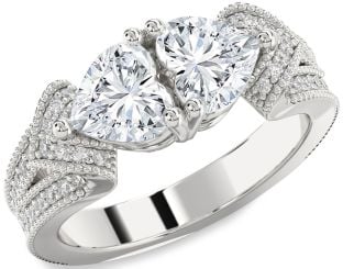 Diamond Platinum Two Heart Pave Ring