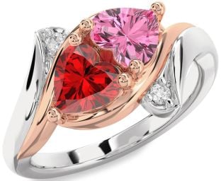 Diamond White Rose Gold Two Heart Promise Ring