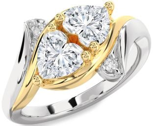 Diamond Silver & 10K gold Two Heart Ring