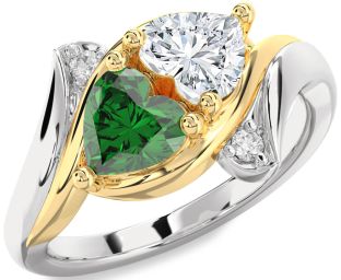 Diamond Gold Silver Two Heart Promise Ring
