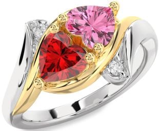 Diamond Platinum & Yellow Gold Two Heart Promise Ring