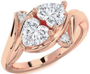 Diamond Rose Gold Two Heart Ring