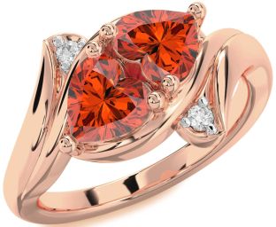 Diamond Fire Opal Rose Gold Silver Two Heart Ring