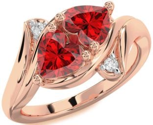 Diamond Emerald Rose Gold Two Heart Birthstone Ring