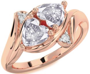 Salt & Pepper Diamond Rose Gold Silver Two Heart Ring