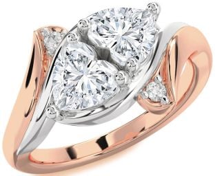 Diamond Platinum & Rose Gold Two Heart Ring