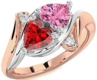 Diamond White Rose Gold Two Heart Promise Ring