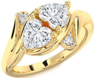 Diamond Gold Two Heart Ring