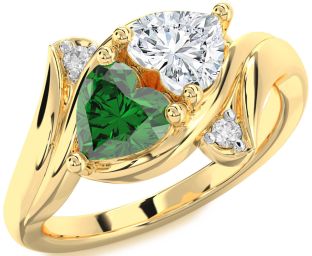 Diamond Gold Silver Two Heart Promise Ring