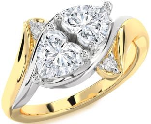 Diamond Platinum & Yellow Gold Two Heart Ring