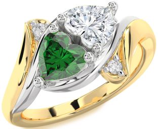 Diamond Gold Silver Two Heart Promise Ring