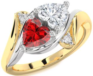 Diamond Emerald Platinum & Yellow Gold Two Heart Birthstone Ring