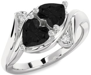 Black Diamond Silver Two Heart Ring