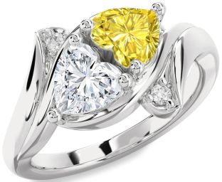 Diamond Silver Two Heart Promise Ring