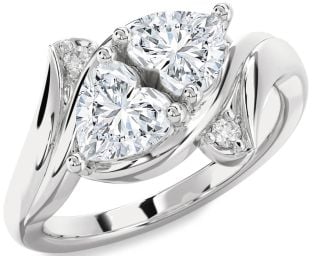 Diamond Platinum Two Heart Ring