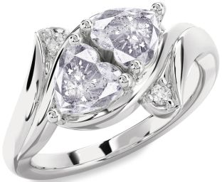 Salt & Pepper Diamond Silver Two Heart Ring