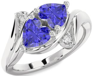 Diamond Tanzanite Silver Two Heart Ring