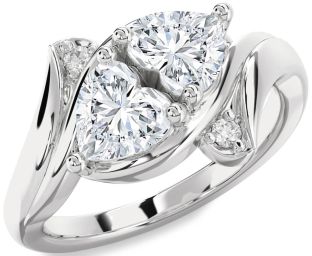 Diamond White Sapphire Silver Two Heart Ring