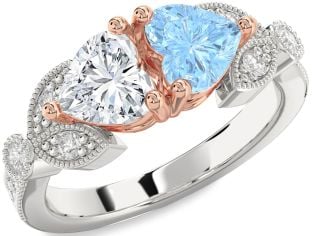 Diamond White Rose Gold Two Heart Promise Ring