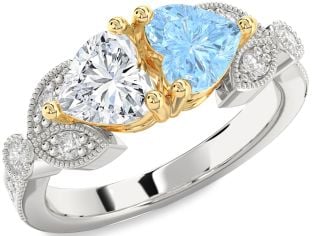 Diamond Platinum & Yellow Gold Two Heart Promise Ring