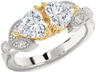 Diamond Silver & 10K gold Two Heart Ring