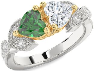 Diamond Gold Silver Two Heart Promise Ring