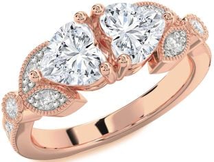 Diamond Rose Gold Silver Two Heart Ring