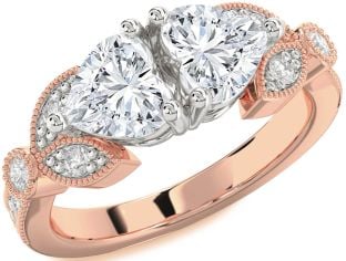 Diamond Platinum & Rose Gold Two Heart Ring