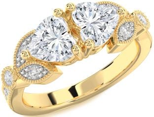 Diamond Gold Two Heart Ring