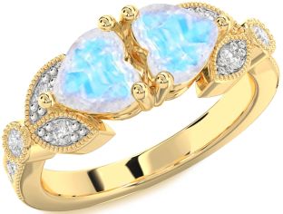 Diamond Moonstone Gold Two Heart Ring