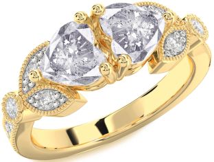 Salt & Pepper Diamond Gold Silver Two Heart Ring