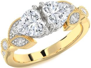 Diamond Platinum & Yellow Gold Two Heart Ring