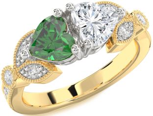 Diamond Gold Silver Two Heart Promise Ring