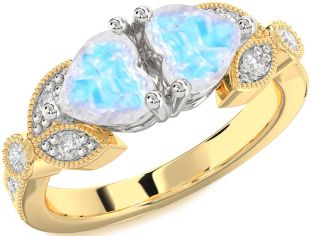 Diamond Moonstone Gold Silver Two Heart Ring