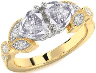Salt & Pepper Diamond Gold Silver Two Heart Ring