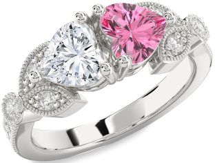 Diamond Silver Two Heart Promise Ring